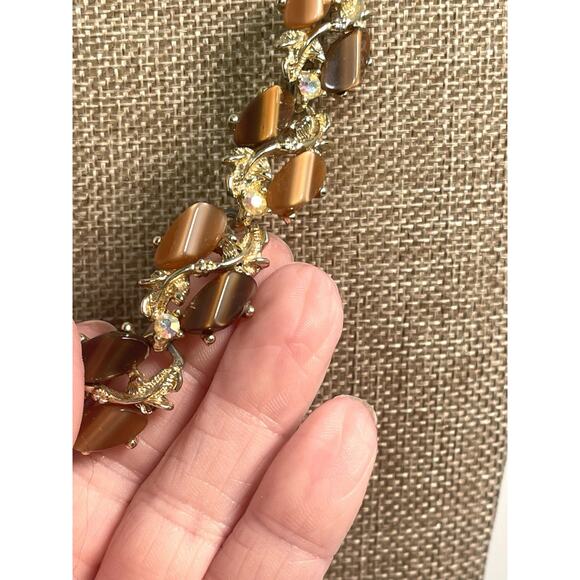 Thermoset Lucite Choker Necklace w AB Stones Tigers Eye Effect Mixed Root Beer - Picture 4 of 12